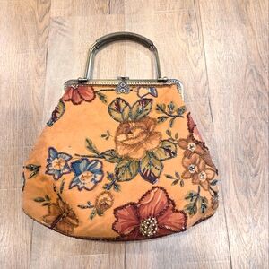 Vtg Handbag Purse Tapestry Beaded Boho Floral Chain Satchel Brocade